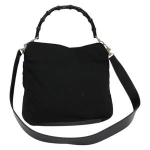 GUCCI Bamboo Hand Bag Nylon 2way Black Silver 001 1638 Auth BA4190